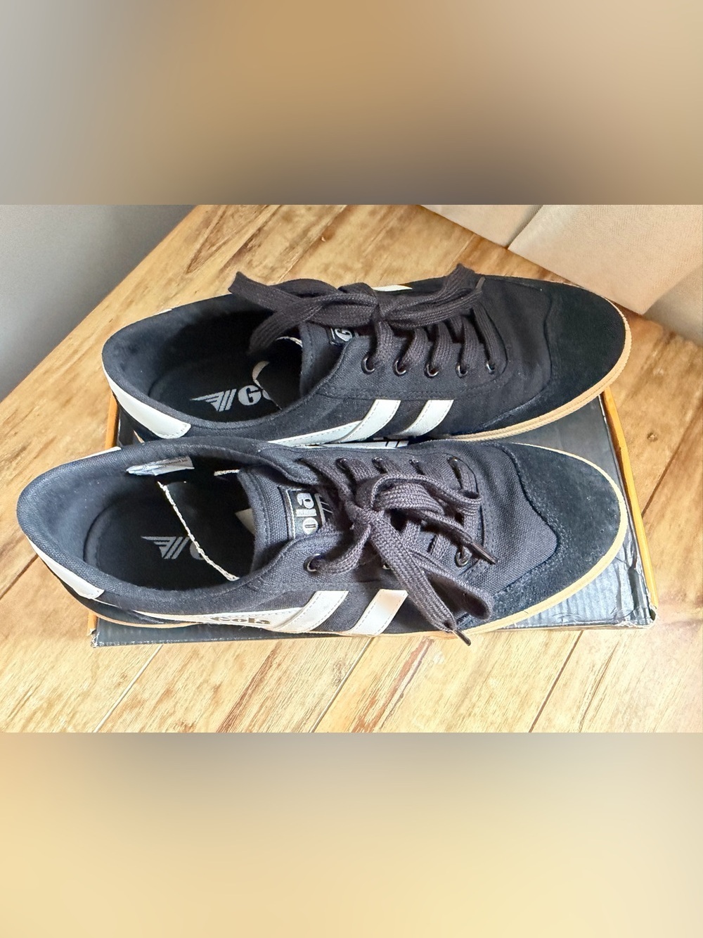 Gola Men’s Black Sneakers with White Stripes and Gum Sole - Picture 3 of 7